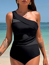 levne Jednodílné plavky-Dámské jednodílné plavky nabírané monokini síťové kontrola břicha vysoký pas štíhlé bez zadního dílu elegantní plážové oblečení v jednobarevné variantě halter krk bez rukávů