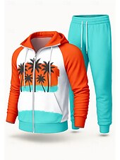 Χαμηλού Κόστους Αθλητικά κοστούμια-Ανδρικά Φούτερ με Κουκούλα Φόρμα Φόρμα 2 τεμαχίων Κορδόνι Κουμπώσου Δένδρα / φύλλα Ρούχα σύνολα Φθινόπωρο Χειμώνας Πορτοκαλί Επάγγελμα Για Υπαίθρια Χρήση Ταξίδια Ελαφρύ Μοντέρνα Μακρυμάνικο Αθλητισμός