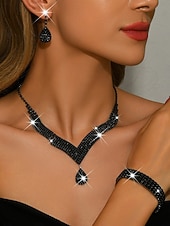 economico Matrimonio ACC-set di gioielli da donna con strass dorati: collana a goccia scintillante, orecchini pendenti &amp;bracciale di cristallo, eleganti accessori di tendenza per le feste &amp;eventi speciali