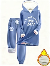 voordelige Blousepakken voor dames-Dames Tweedelige sets Trainingspak Broeken Sets Lange mouw Capuchon Grafisch Brief Trekkoord Afdrukken Dagelijks Stijlvol Casual Dagelijks blauw Zwart Blozend Roze Herfst Normale pasvorm