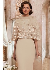 voordelige Vloerlengte-Tweedelig Tot de grond Feestjurk Cocktail jurk Bruiloft gast jurk Moeder van de bruid jurk Korte mouw Halve mouw Strakke ronde hals Ronde hals Elegant Formeel Bruiloft gast Familiebijeenkomst Chiffon