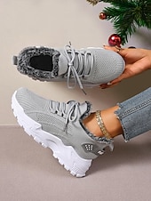 tanie Trampki damskie-Damskie czerwone trampki z podszewką z polaru - ciepłe, dzianinowe buty codzienne z antypoślizgową podeszwą, wygodne obuwie świąteczne na zimowe spacery i podróże