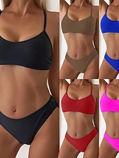cheap Bikini Sets-Women's Bikini 2 Piece Swimsuit Cheeky Slim Backless Vacation Beach Wear Solid Color V Neck Sleeveless Bathing Suits