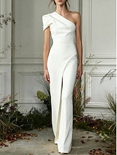 billige Ballkjoler Kveldsdrakter-Jumpsuit / Pantsuit Gulvlengde Kveldskjoler Ballkjole med overskjørt Formell kjole Elegant Sparkedrakter Ermeløs Enskuldret Skoleball Bursdag Høstens bryllupsgjest Stretchstoff med Ren Farge