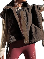 economico Gilet-Per donna Gilet in pile Gilet Caldo Confortevole Tasca Bottoni Casual Tinta unica Vacanza Streetwear Casuale Abbigliamento quotidiano Regolare Collo ripiegato Vestibilità regolare Senza Maniche