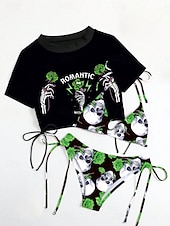 Недорогие Комплект бикини из 3 предметов-Женский бикини купальник из 3-х предметов юбка стройный без спины для отдыха на пляже череп завязки на шее короткие рукава