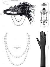 abordables Vestidos de los años 20-Conjunto Rugido 20s 1920s Hasta la Rodilla Vestidos Vestido Flapper Accesorios con accesorios Hombro frío Mangas cortas El gran Gatsby charlestón Lentejuelas Borlas Pluma Escote en Pico Disfraz Mujer