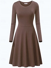 cheap Sweatshirt &amp; Hoodie Dresses-Women's Midi Dress Hoodie Dress T Shirt Dress Tee Dress Elegant Modern Daily Outdoor Vacation Loose Fit Plain Long Sleeve Crew Neck Black White Yellow Wine Spring Fall