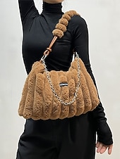 cheap Handbag &amp; Totes-Women's Faux Fur Shoulder Bag, Multi-Color, Versatile Carry Styles, Fashionable Chain Strap, Ideal for Casual &amp; Party Wear