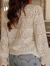 ieftine Topuri din dantelă-Pentru femei Bluză Varful ochiului Topuri imbracate Topuri din dantela Zdrobit Dantelă Decupată Simplu Elegant Epocă femei Manșon Lung În V Topuri obișnuite Zilnic Muncă Concediu Caisă Primăvar