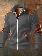 cheap Casual Jackets-Men's Winter Coat Fleece Jacket Casual Jacket Outdoor Casual Thermal Warm Patchwork Pocket Fall Winter Plaid Streetwear Daily High Neck Regular Camel Black White Navy Blue Brown Jacket