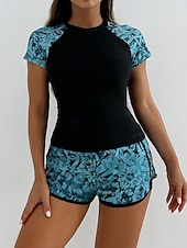 economico Tankini-Costume da bagno tankini da donna 2 pezzi pantaloni corti palmo controllo pancia vita alta slinguato senza schiena vacanza in spiaggia scollatura rotonda floreale con maniche corte