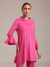 Недорогие рубашки, топы и блузки-блузка для отдыха из шифона с эластичным трикотажем и прозрачными рукавами