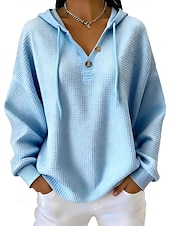 cheap Plain Hoodies-Women's Pullover Hoodie Sweatshirt Buttons Vintage Fashion Casual Long Sleeve Hooded Regular Tops Casual Home Dailywear Light Blue White Navy Blue Orange Beige Fall Winter
