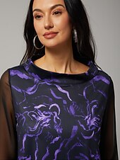 cheap Shirts,Tops &amp; Blouses-Women's Blouse Black Floral Print Stretch Chiffon Sleeves Bateau Neckline Casual Comfortable Spring Summer Fall Vacation
