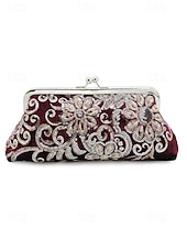 abordables Pochettes et sacs à main de soirée-Pochette à sequins pour femme – en polyester, multicolore, ornée de motifs floraux métallisés, avec bandoulière chaîne, idéale pour les mariages, les fêtes et les soirées.
