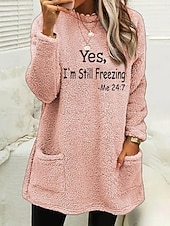 economico Felpe con Fodera in Fleece-Per donna Felpa Pullover Lettera Casual Manica Lunga Girocollo Top lunghi Streetwear Abbigliamento Quotidiano Tasca Stampato Blu Nero Bianco Rosa Verde militare Autunno Inverno