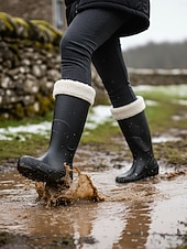 abordables Bottes de neige et d'hiver-Bottes de pluie rouges imperméables pour femmes avec revers amovible en fausse fourrure – des chaussures résistantes et élégantes pour les intempéries, les aventures en plein air et les activités de jardinage.