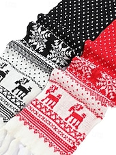 abordables Foulards pour femmes-Écharpe de Noël tricotée pour femme, en acrylique, motif jacquard rouge et blanc avec rennes et flocons de neige, accessoire festif d'hiver pour les fêtes de fin d'année