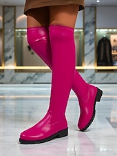 cheap Fashion Boots-Women's Red Over-the-Knee Boots with Chunky Heel – Bold Fashion Style, Perfect for Winter, Christmas Parties and Casual Streetwear