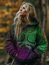  Női Pulóver Hoodie pulóver Állat Törzsi Punk Szüret Utcai sikk Hosszú ujj Kapucni Normál felsők Hétköznapi Utca Sport Rubin Bíbor Barna Lóhere Tavasz Ősz Tél