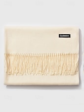 ieftine Accesorii de Crăciun-Eșarfă de Crăciun pentru femei, cu aspect de cașmir, șal de iarnă moale din imitație de cașmir cu ciucuri, eșarfă caldă de culoare uni pentru sărbători, exterior și purtare zilnică