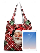tanie Graficzne torby drukowane-Damska składana torba na zakupy świąteczna – wiele wzorów z motywem Świętego Mikołaja, materiał poliestrowy, trwała i kompaktowa, idealna na świąteczne zakupy i prezenty