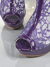 levne Peep Toe lodičky-Dámské fialové krajkové boty na platformě s otevřenou špičkou - sexy síťované kotníkové boty s přezkou na noční život a párty