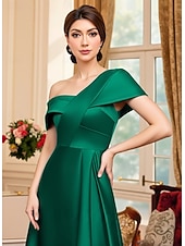 preiswerte Bodenlänge-A-Linie Bodenlang Knöchellänge Partykleid Cocktailkleid Kurzarm Schulterfrei Elegant Minimalistisch Formell Hochzeitsgast Satin Brautmutterkleid mit Einfarbig