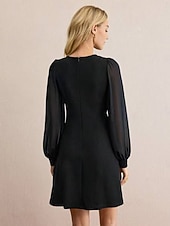 halpa Valkoinen mekko-Naisten Polvipituinen mekko Musta mekko Tyylikäs Vapaa-aika Pyhäpäivä Tyköistuva Yhtenäinen väri Pitkähihainen Tiukka pyöreä kaula-aukko Musta Rubiini Kevät Syksy