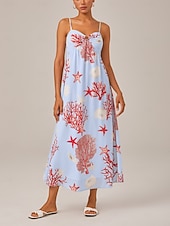 halpa Kukkaiset mekot-punainen valtameri-teemainen loma-cami-mekko