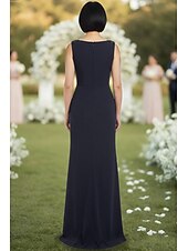 cheap Floor Length-Mermaid Trumpet Sweep Brush Train Wedding Guest Dress Formal Dresses Evening Gown Mother of the Bride Dress Sleeveless Crew Neck Elegant Formal Chiffon Stretch Satin with Beading
