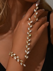 abordables Pulsera de mujer-Conjunto de pulsera y anillo de cristal con hoja de oro para mujer: elegantes joyas de mano con diamantes de imitación para fiestas y eventos nocturnos. &amp;ocasiones especiales