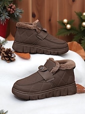billiga Snö- och vinterstövlar-damkaffefärgade quiltade vinterkorta stövlar – varma slip-on pufferstövlar med foder i fuskpäls och rem för utomhusbruk i snö och vardagsbruk