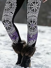  Damen Leggings Gemütliche Leggings Urlaub Vintage Ethno-Stil Volle Länge Hohe Taille Grafik Drucken Bequem Dehnbar Lässig Täglich Outdoor Schwarz Frühling Herbst Winter Schmale Passform