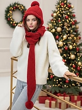 رخيصةأون قبعات نسائية-وشاح نسائي محبوك بغطاء للرأس لعيد الميلاد - مبطن بالصوف المريح، مع تفاصيل بوم بوم، وخيارات متعددة الألوان لأزياء الشتاء، مثالي كهدية في العطلات والأنشطة الخارجية