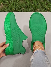 billige Sneakers til kvinner-Knallrøde slip-on-sko til dame med pustende strikk – lette og komfortable joggesko for hverdagsaktiviteter, reiser og uformelle utflukter