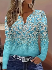 economico T-shirt Boho-Per donna Maglietta Stampato Grafico Piante Vintage Elegante Classico Manica Lunga Scollo a V Collo a V Top Regolari Quotidiano Blu Nero Primavera Autunno