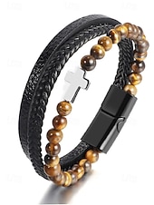 Недорогие Мужские украшения-мужской браслет с магнитной застежкой — дизайн из натурального камня и искусственной кожи, стильный и прочный, идеально подходит для повседневной носки.