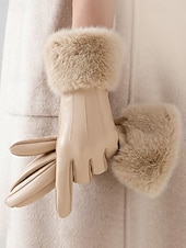 お買い得  レディース手袋-女性用フェイクファー手袋 - 柔らかくて心地よいフェイクレザー素材、複数の色から選択可能、クリスマス、パーティー、アウトドア活動のためのスタイリッシュで暖かい冬のアクセサリー