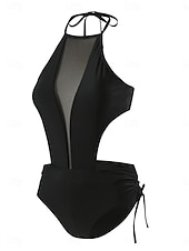 preiswerte Einteilige Badeanzüge-Woman's Einteiliger Badeanzug Sexy Cutout Monokini Hohe Taille Bauchkontrolle Hohe Taille Slim Rückenfrei Urlaub Strandbekleidung Einfarbiger Halter Ausschnitt Ärmlos Badeanzüge