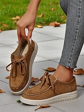 abordables Femmes-Chaussures rouges décontractées à lacets pour femmes - mocassins plats souples et antidérapants, chaussures confortables au quotidien pour Noël, le shopping et les voyages