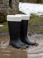 abordables Bottes de neige et d'hiver-Bottes de pluie rouges imperméables pour femmes avec revers amovible en fausse fourrure – des chaussures résistantes et élégantes pour les intempéries, les aventures en plein air et les activités de jardinage.