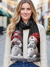 abordables Foulards pour femmes-Écharpe de Noël en velours pour femme - tissu doux et moelleux orné de multiples motifs festifs, idéale pour les fêtes et la mode hivernale