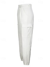 abordables pantalon cargo femme-Femmes Pantalons Cargo Chinos Streetwear Occasionnel Longueur complète Taille moyenne Uni Avec Poches Taille Élastique Confortable Non Elastique Quotidien Extérieur Vacances Blanche Été Printemps