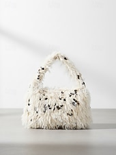 economico Clutch e borsette da sera-borsa da donna in pelliccia sintetica con paillettes: design scintillante e luccicante con materiale morbido, disponibile in due misure, perfetta per feste serali e occasioni speciali