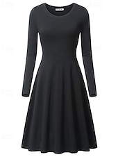 cheap Sweatshirt &amp; Hoodie Dresses-Women's Midi Dress Hoodie Dress T Shirt Dress Tee Dress Elegant Modern Daily Outdoor Vacation Loose Fit Plain Long Sleeve Crew Neck Black White Yellow Wine Spring Fall