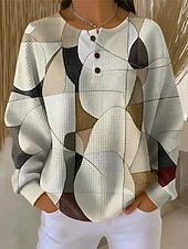 voordelige Strepen en Geometrische Hoodies-Dames Trui-sweatshirt Casual Lange mouw Ronde hals Normale tops Casual Dagelijks gebruik blauw Wit Blozend Roze Paars Donker Grijs Lente Herfst Winter