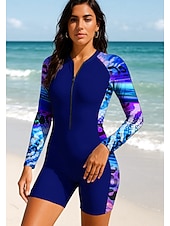 abordables Rash Guards Une Pièce-Femmes Combinaison de Plongée Rash Guard Maillot de bain Ensemble maillot de bain Abstrait Coussin amovible ​fermeture éclair sur le devant Jambe mi-cuisse Protection Solaire UV UPF50+ Ultra Léger