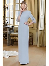 お買い得  シースイブニングドレス-タイト／コラム フロア丈 イブニングドレス エレガント ハーフスリーブ クルーネック 結婚式 フォーマル ポリスター ととも​​に ビーズ